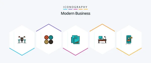 Modern Business Filledline Icon Pack Including Business Analytics Business Report — Archivo Imágenes Vectoriales