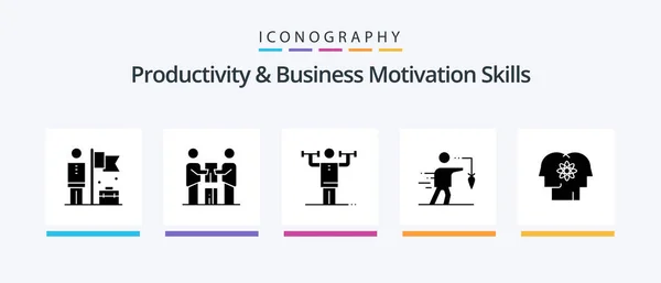 Productivity Business Motivation Skills Glyph Icon Pack Including False Business — Vector de stock