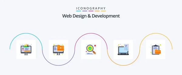 Web Design Development Flat Icon Pack Including Archive Laptop Engine — Vettoriale Stock