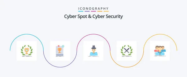 Cyber Spot Cyber Security Flat Icon Pack Including Game Battle — Stockvektor