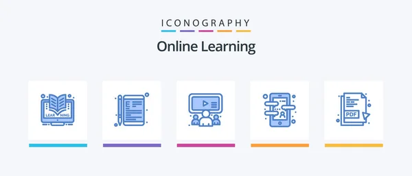 Online Learning Blue Icon Pack Including Language App Course School — Stok Vektör