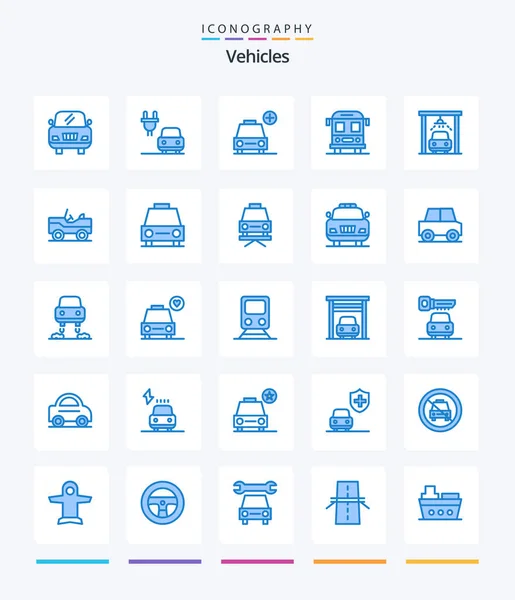 Creative Vehicles Blue Icon Pack Van Military Vehicles Wash Car — Stockový vektor