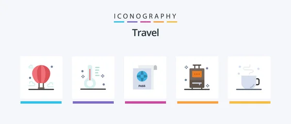 Travel Flat Icon Pack Including Cup Break Temperature Vacation Bag — Stockvector