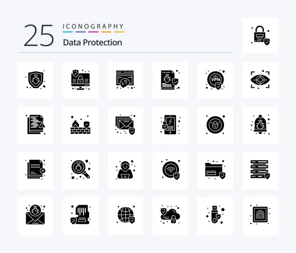 Data Protection Solid Glyph Icon Pack Including Security Virus Data — Stok Vektör