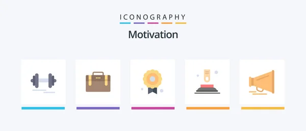 Motivation Flat Icon Pack Including Motivation Speaker Certificate Start Button — Stock Vector