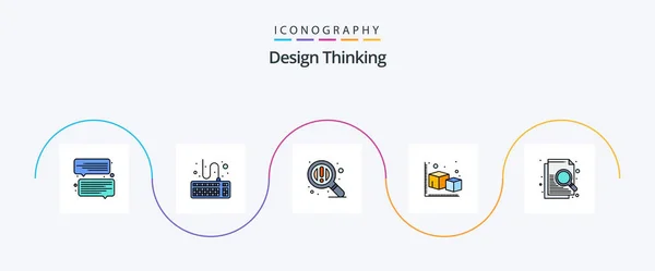 Design Thinking Line Filled Flat Icon Pack Including Search Document — Wektor stockowy