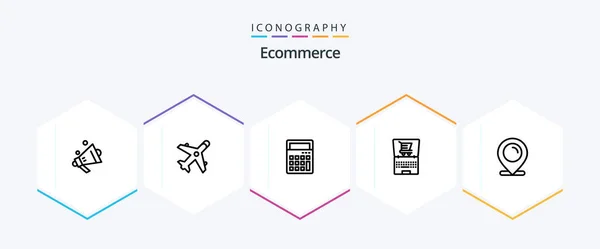 Ecommerce Line Icon Pack Including Ecommerce Location Ecommerce Shopping Laptop — Archivo Imágenes Vectoriales