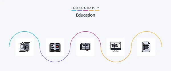 Education Line Filled Flat Icon Pack Including Education File Book — Stockvector