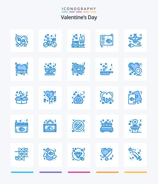 Creative Valentines Day Blue Icon Pack Keys Love Heart Tree — 图库矢量图片