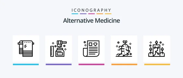 Alternative Medicine Line Icon Pack Including Healthcare Ornamental Diet Light — Stock vektor
