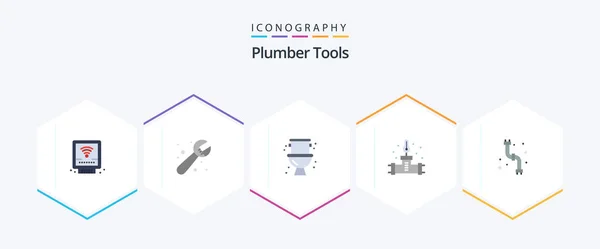 Plumber Flat Icon Pack Including Plumbing Pipe Plumber Mechanical — 图库矢量图片