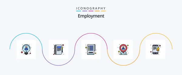 Employment Line Filled Flat Icon Pack Including Mobile Location Note — Stok Vektör