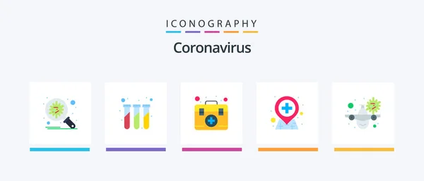 Coronavirus Flat Icon Pack Including Travel Infection Place Test Tubes — 图库矢量图片
