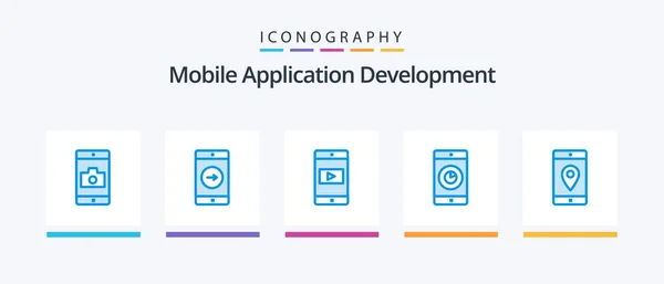 Mobile Application Development Blue Icon Pack Including Mobile Time Application — Archivo Imágenes Vectoriales