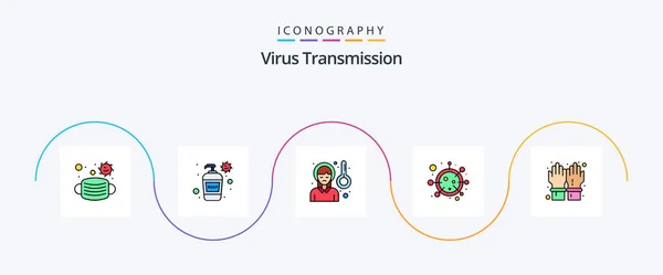 Virus Transmission Line Filled Flat Icon Pack Including Hand Life — Stock Vector