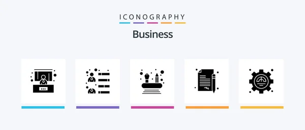 Business Glyph Icon Pack Including Productivity Excellency Competencies Efficiency Contract — Stock vektor