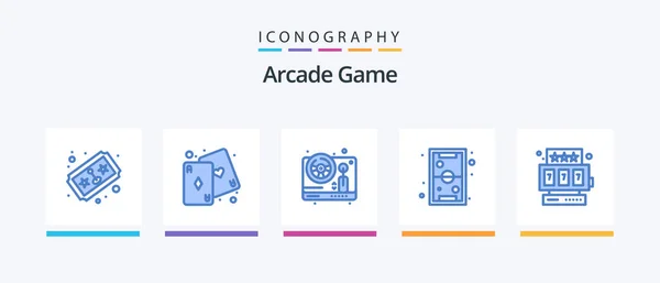 Arcade Blue Icon Pack Including Slot Machine Play Steering Kids — 图库矢量图片