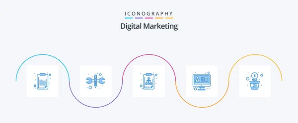Digital Marketing Blue Icon Pack Including Flower Software Archive Crm — Stock vektor