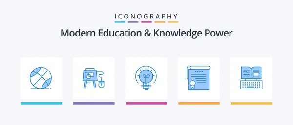 Modern Education Knowledge Power Blue Icon Pack Including Keyboard Award — 스톡 벡터