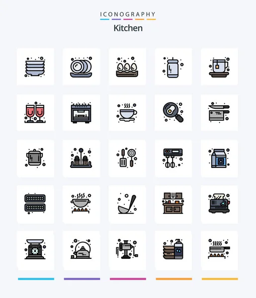 Creative Kitchen Line Filled Icon Pack Microwave Juice Glass Sauce — Archivo Imágenes Vectoriales