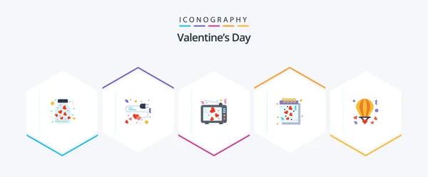 Valentines Day Flat Icon Pack Including Romantic Love Love Heart — Διανυσματικό Αρχείο