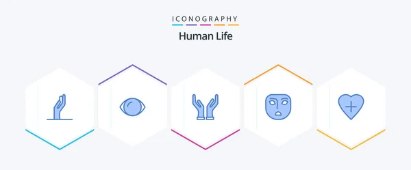 Human Blue Icon Pack Including Human Heart Caring Heart Shape — Image vectorielle
