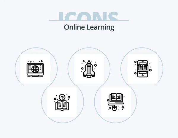 Online Learning Line Icon Pack Icon Design Globe Learning Search — Stockvector