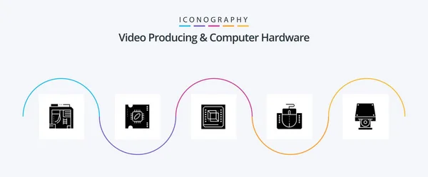 Video Producing Computer Hardware Glyph Icon Pack Including Dvd Mouse — Stockový vektor