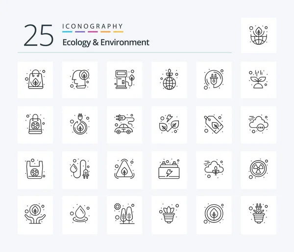 Ecology Environment Line Icon Pack Including Energy Nozzle Planet Green — Stockvektor