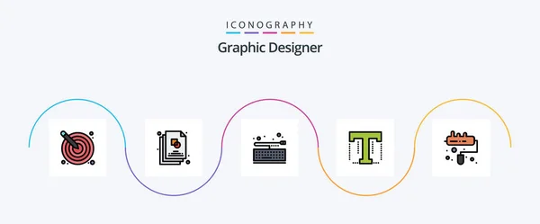 Graphic Designer Line Filled Flat Icon Pack Including Brush Tool — Stockový vektor