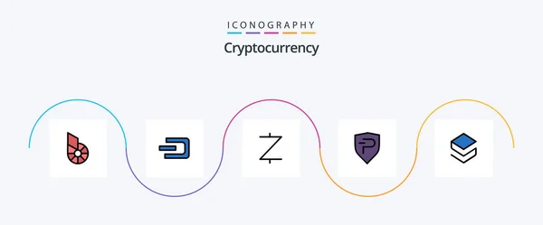 Cryptocurrency Line Filled Flat Icon Pack Including Coin Crypto Currency — Archivo Imágenes Vectoriales