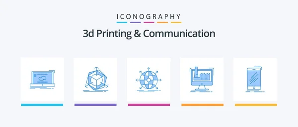 Printing Communication Blue Icon Pack Including Manufacturing Digital Modification Web — Vetor de Stock