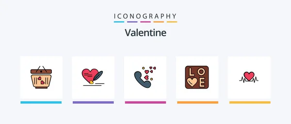 Valentine Line Filled Icon Pack Including Hearts Love Shats Day — Wektor stockowy