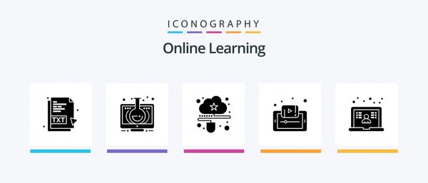 Online Learning Glyph Icon Pack Including Smartphone Learning Online Document — Stock vektor
