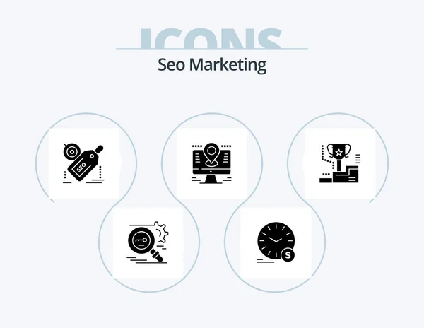 Seo Marketing Glyph Icon Pack Icon Design Location Map Wallclock — Stok Vektör