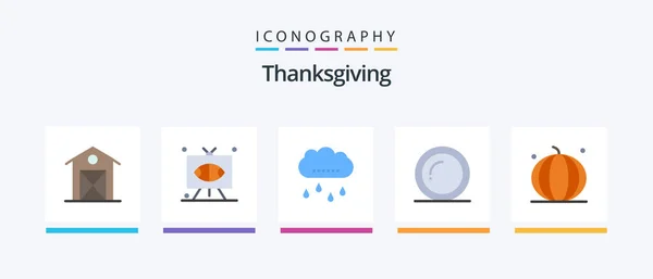 Thanks Giving Flat 5 Icon Pack Including giving. food. sports. plate. rainy. Creative Icons Design — Illustration Thanks Giving Flat Icon Pack Including Giving Food Sports Plate — Stock Vector
