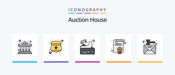 Auction Line Filled Icon Pack Including Court Law Judge Justice — Archivo Imágenes Vectoriales