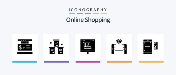Online Shopping Glyph Icon Pack Including Shopping Online Product Mobile — Vetor de Stock