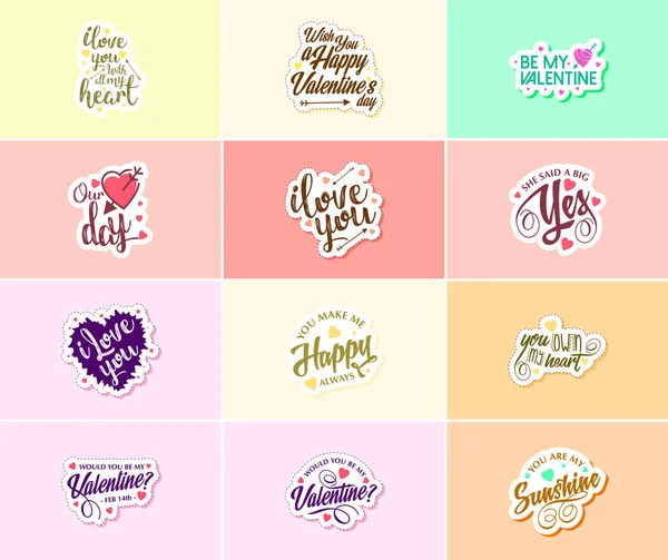 Valentine Day Time Romance Creative Expression Love Stickers — Stock Vector