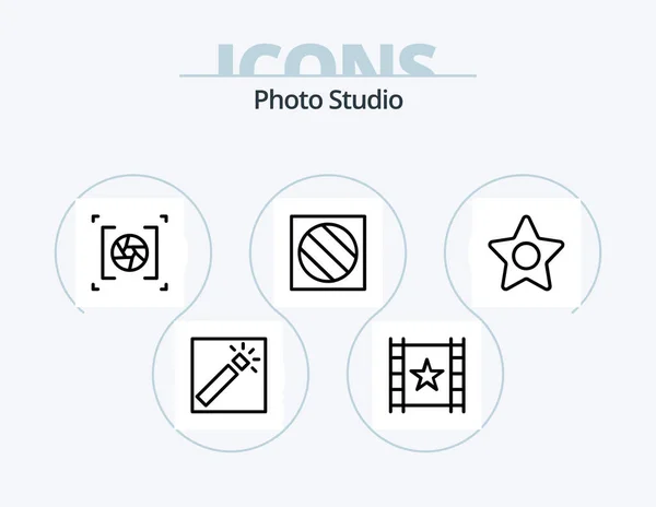 Photo Studio Line Icon Pack Icon Design Star Player Focus — Vettoriale Stock
