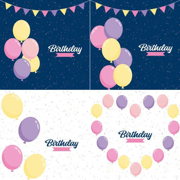 Happy Birthday Design Realistic Cake Illustration Confetti — Vector de stock