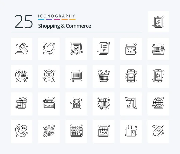 Shopping Commerce Line Icon Pack Including Money Wish List Protection — Stock vektor