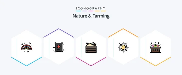 Nature Farming Filledline Icon Pack Including Egg Sun Agriculture Nature — Vector de stock