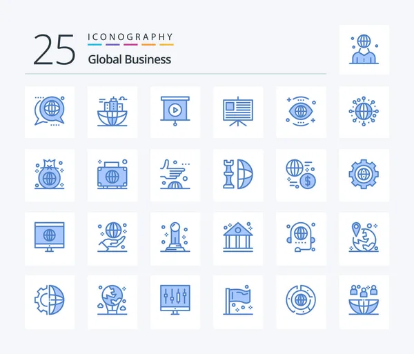 Global Business Blue Color Icon Pack Including Vision Search Global — Stockový vektor