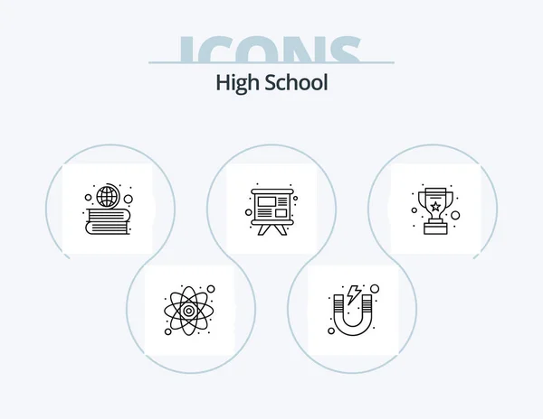 High School Line Icon Pack Icon Design Clock Write Flask — Stockový vektor