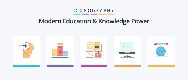 Modern Education Knowledge Power Flat Icon Pack Including Education Globe — Stockvektor