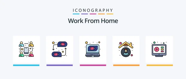 Work Home Line Filled Icon Pack Including Video Call Employee — Stok Vektör
