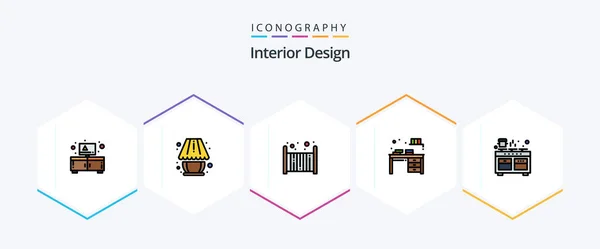 Interior Design Filledline Icon Pack Including Cooker Home Bed Book — Vetor de Stock