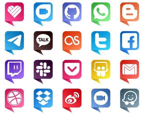 Simple Chat Bubble Style Social Media Icons Slack Tweet Icons — Stok Vektör
