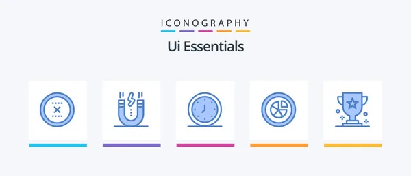 Essentials Blue Icon Pack Including Diagram Analytics Magnet Timer Clock — Vettoriale Stock